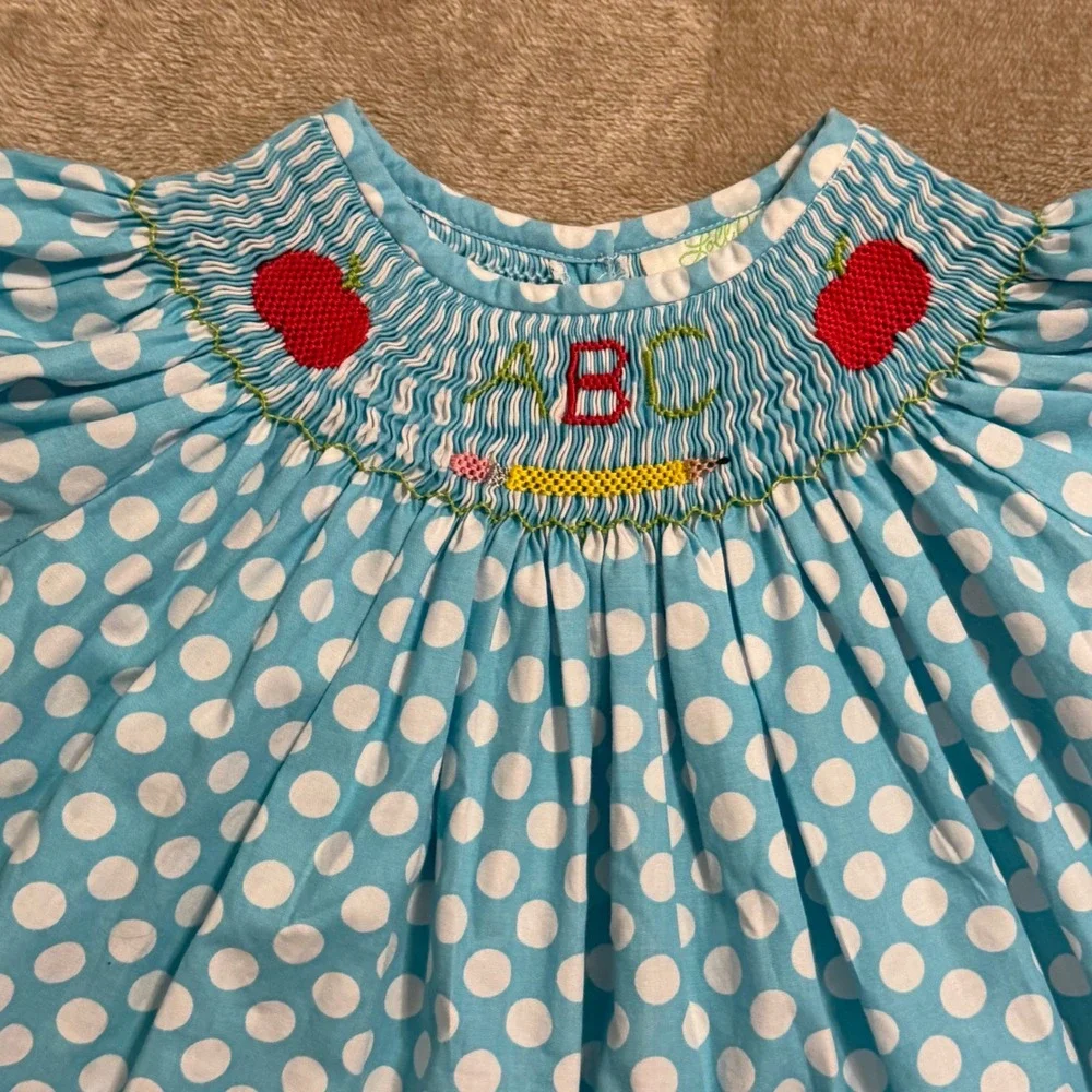 Lolly Wolly Doodle Girls Smocked ABC Apple Polka Dot Top and Shorts Set Size 5